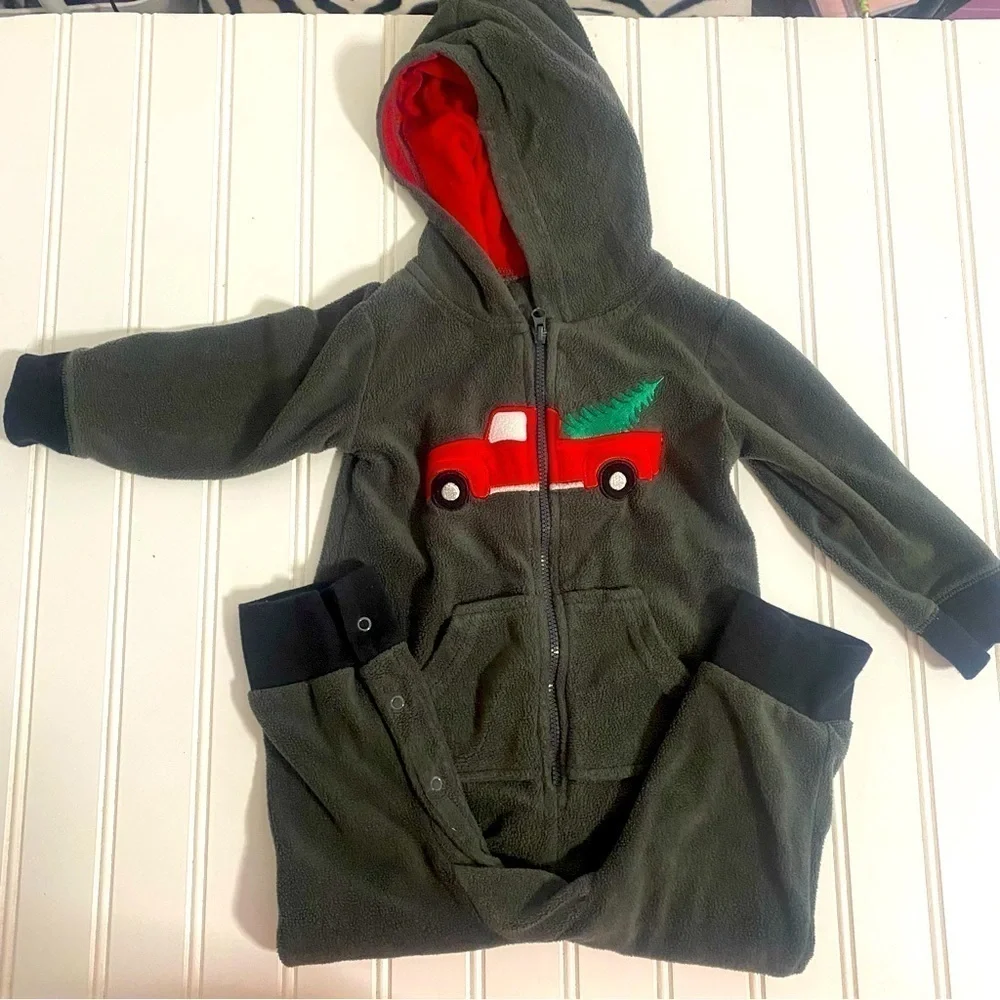 Toddler Christmas Onesie Long Sleeve Size 9-12 Months Holiday Gray & Black Warm